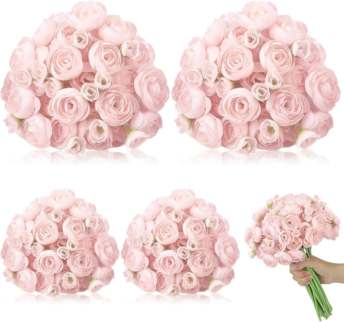 5 Bouquets Pink Ranunculus Artificial Flowers
