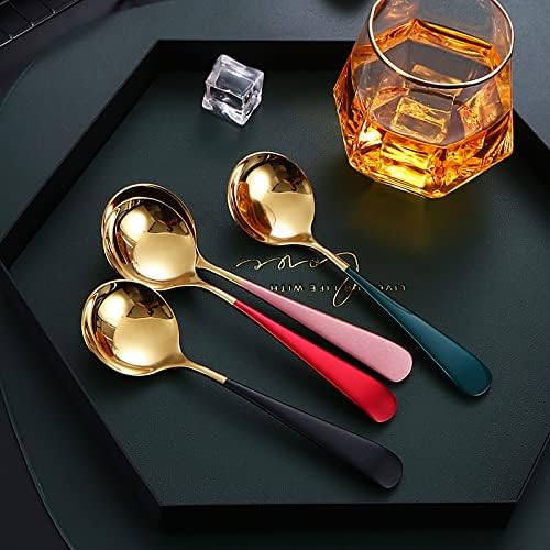 Silverware Set, 1/4/6/8/10/12 Pieces 304 Stainless Steel Dessert Spoons, Round Head Short Handle Fruit Spoons(Pink Gold,6 Pieces)