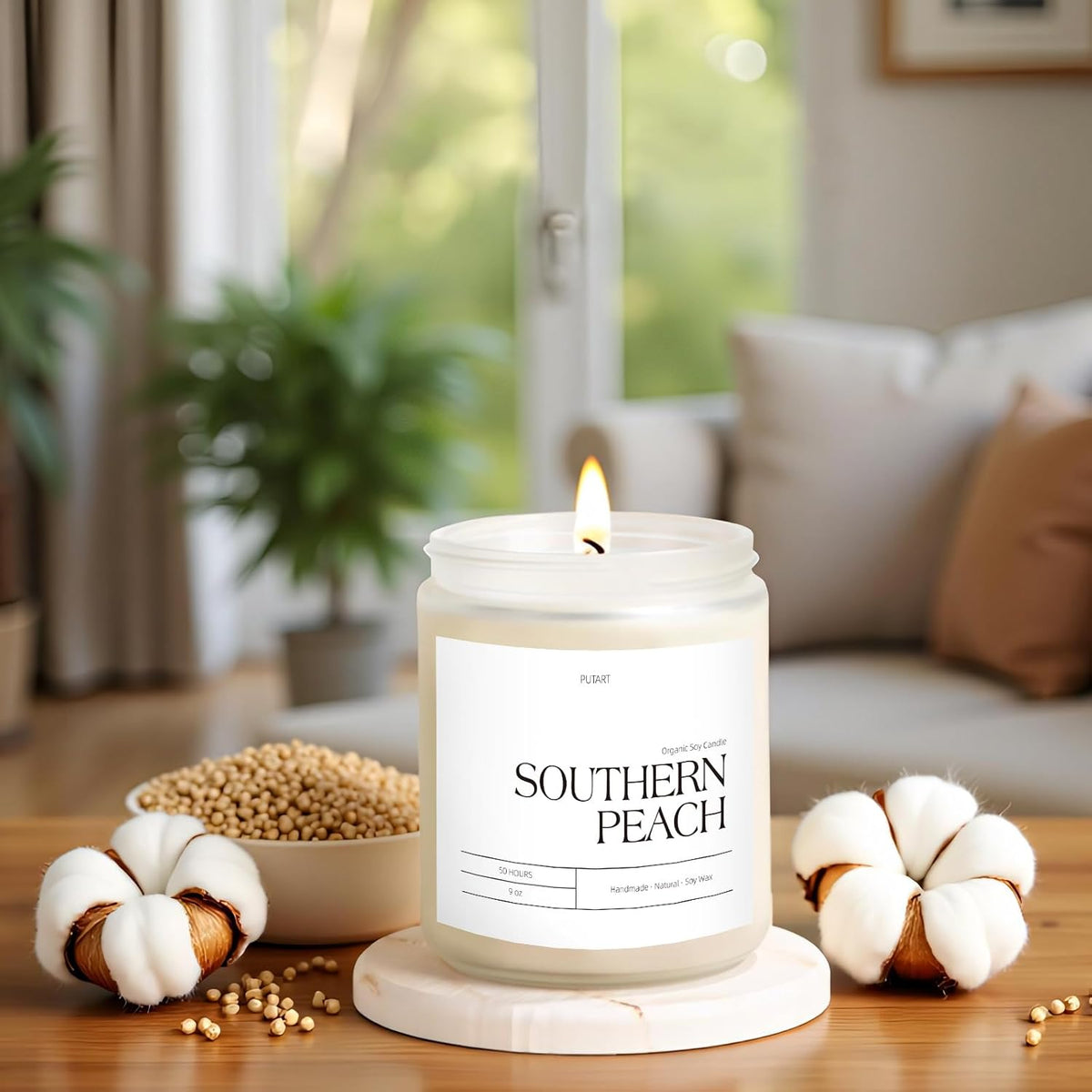 Peach Scented Candles for Home, 9oz Natural Non Toxic Soy Candles