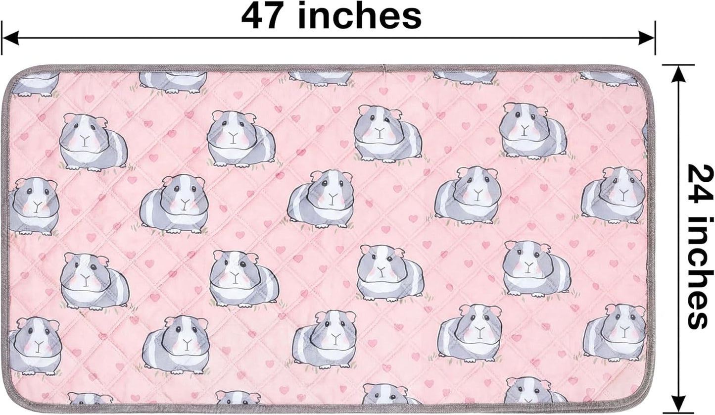 GuineaLoft™ Guinea Pig Cage Liner 2-Pack - Pink, 47" x 24" Reusable Washable Bedding, Absorbent & Waterproof Pee Pad for Model-A & C&C Cages, Rabbits, Dogs, Cats & Small Pets