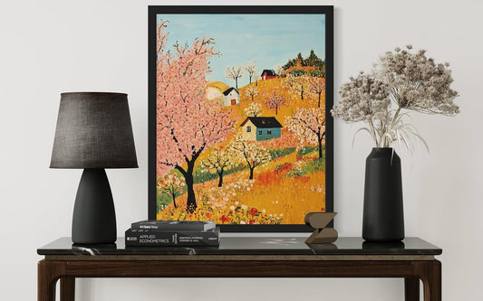 Peach Orchards Wall Art Poster Print, Rural Landscape, Heritage Artwork Fruits Plants Decor Travel Poster for Living Room and Bathroom 252 (Peach Orchards, 20"L x 16"W, Unframed)