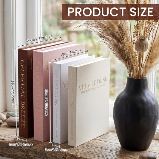 Novabright Decorative Books Set of 4, Faux Books Storage Box Fake Decorative Book for Home Coffee Table Photo Storage Mantel Shelf Bookshelf decor (Cherry Blossom Pink, Beige, Brown, White)