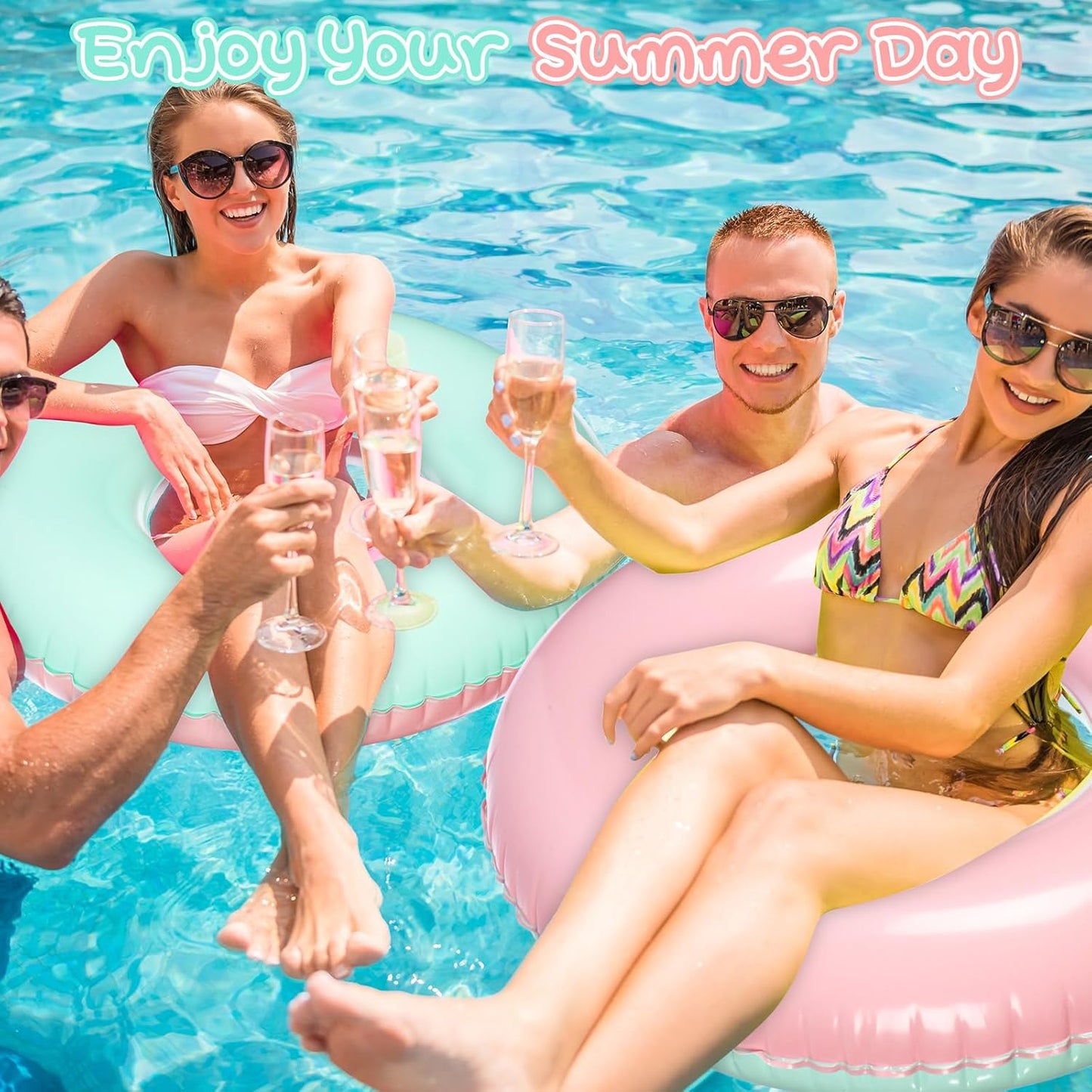 4 Pcs Inflatable Pool Floats for Adults Pastel Inner Tubes Macaron Pool Rings Floaties for Birthday Beach Swimming Shower Bachelorette Party Decorations(Green,Pink,28'')