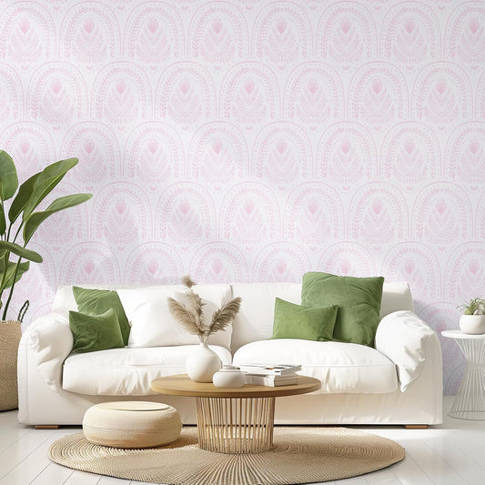 Abyssaly Boho Peel and Stick Wallpaper Pink and White Wallpapers Modern Contact Paper Removable Self-Adhesive Waterproof Wall Paper Vinyl Rolls for Bedroom Bathroom Cabinets Decor 17.3" x 118"