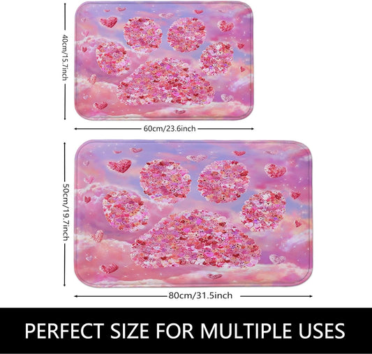 Romantic Floral Quick Dry Bath Mat, Artistic Peach Flower Paw Print Absorbent Non Slip Shower Mat, Spring Decorative Washable Bath Rugs for Bathroom Toilet Restroom 16x24 Inch