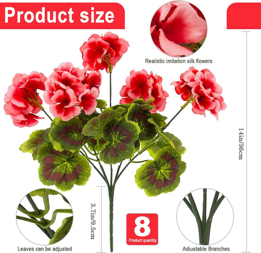 lovemoon 8 Pcs Artificial Geranium Plant Realistic Silk Flowers for Outside UV Resistant Faux Geraniums Flowers for Indoor Outdoor Home Garden Office Decoration (8, Peach)