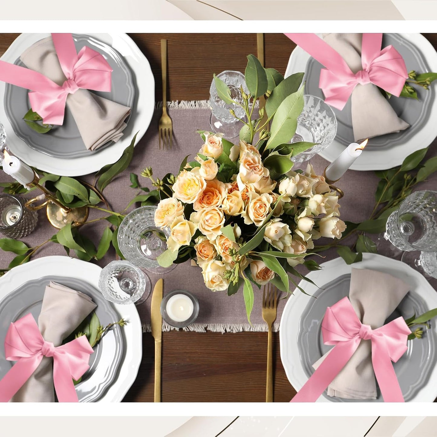 Bow Napkin Rings Set of 12 Pink Ribbon Candlestick Decor Charms Coquette Bow for Wine Glasses Ribbon Gift Rings Bulk for Candle Holder Wedding Birthday Party Bridal Shower Wrapping