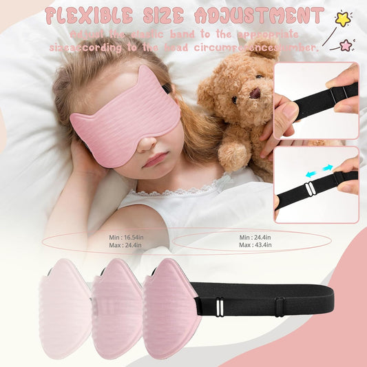 Kids Sleep Mask Eye Mask: 3D Contoured Cup Sleeping Masks, Blindfold with Adjustable Strap, Kids Eye Cover for Boys, Girls, Teens, Pressure-Free with Memory Foam Face Mask for Sleeping (Pink)