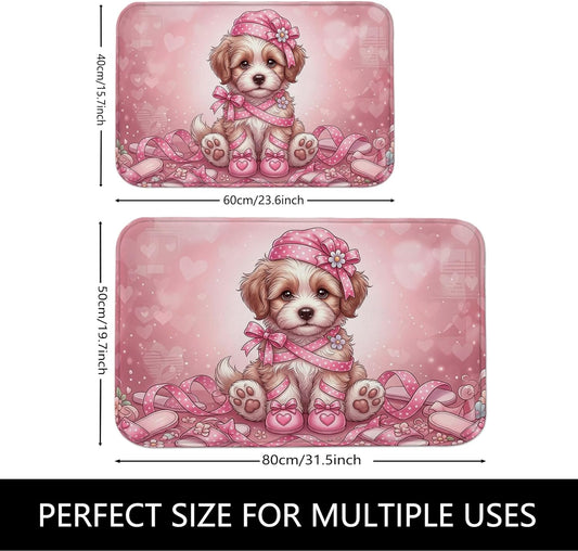 Cute Peach Hearts Quick Dry Bath Mat, Playful Animal Design Absorbent Non Slip Shower Mat, Decorative Washable Bath Rugs for Bathroom Toilet Restroom 20x32 Inch