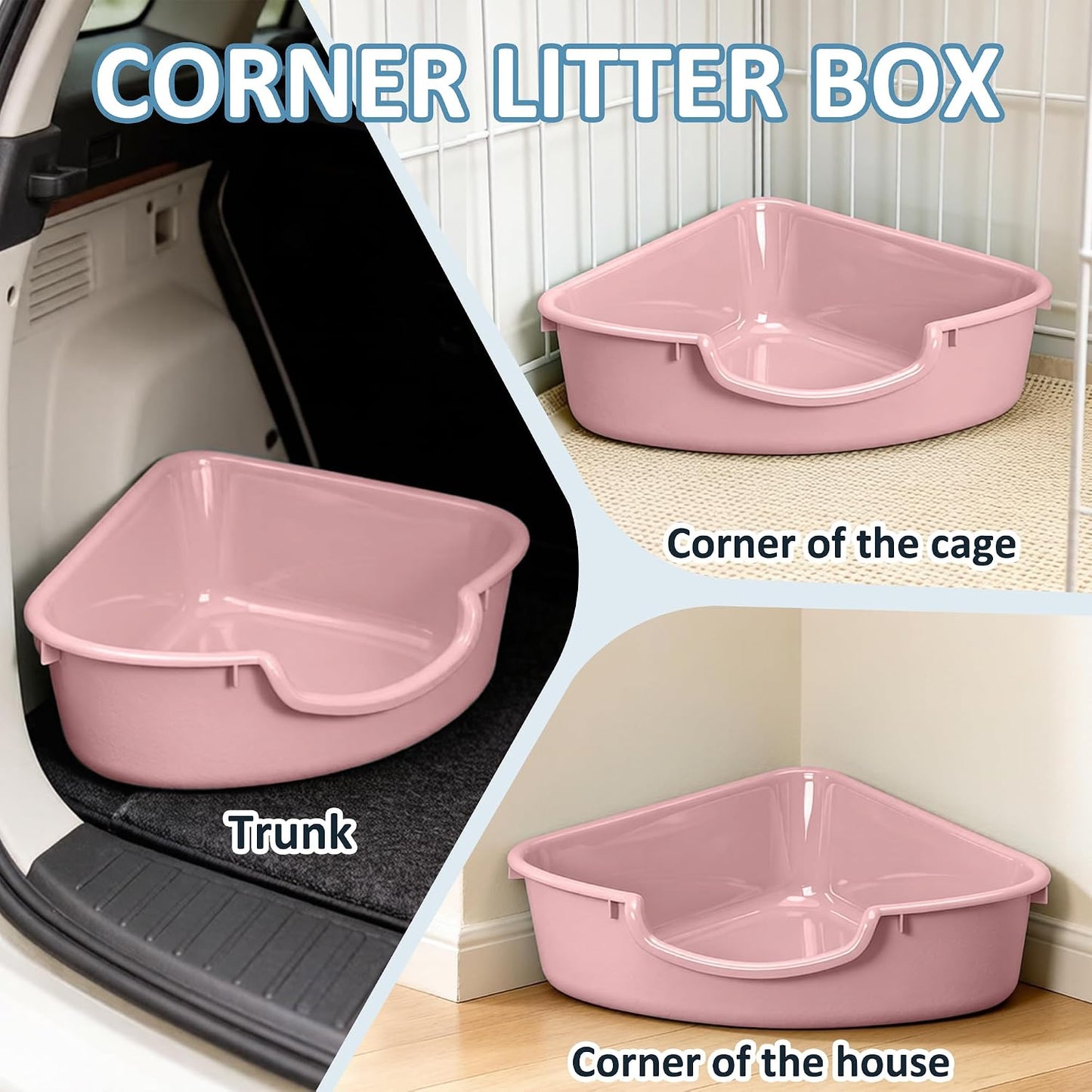 Triangle Corner Cat Litter Box, Low Entry Small Plastic Pan for Kittens, Newborn Cats & Small Pets