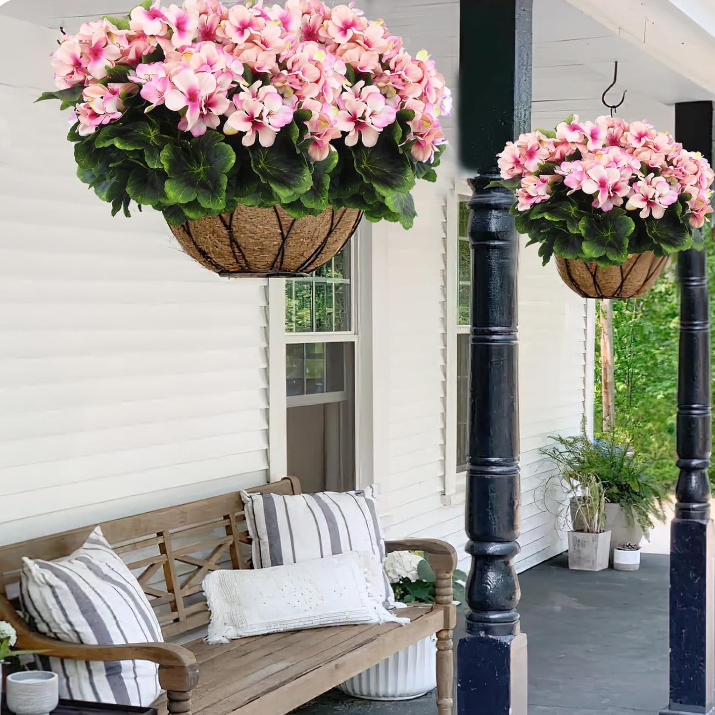 2 Pcs Artificial Geraniums for Outdoor Silk Geranium Flowers Purple Pink Artificial Geranium Bush Faux Flowers Geraniums Branch for Garden Patio Cemetary Vase Table Centerpiece Indoor Decor