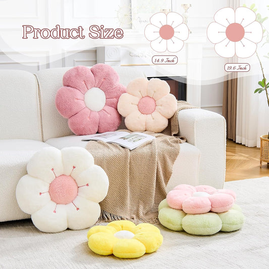 Flower Pillow Cute Flower Shaped Pillows Decorative Throw Pillows Aesthetic Home Decor Floral Daisy Cushion for Bed (Dusty Pink, 14.9 Inch)