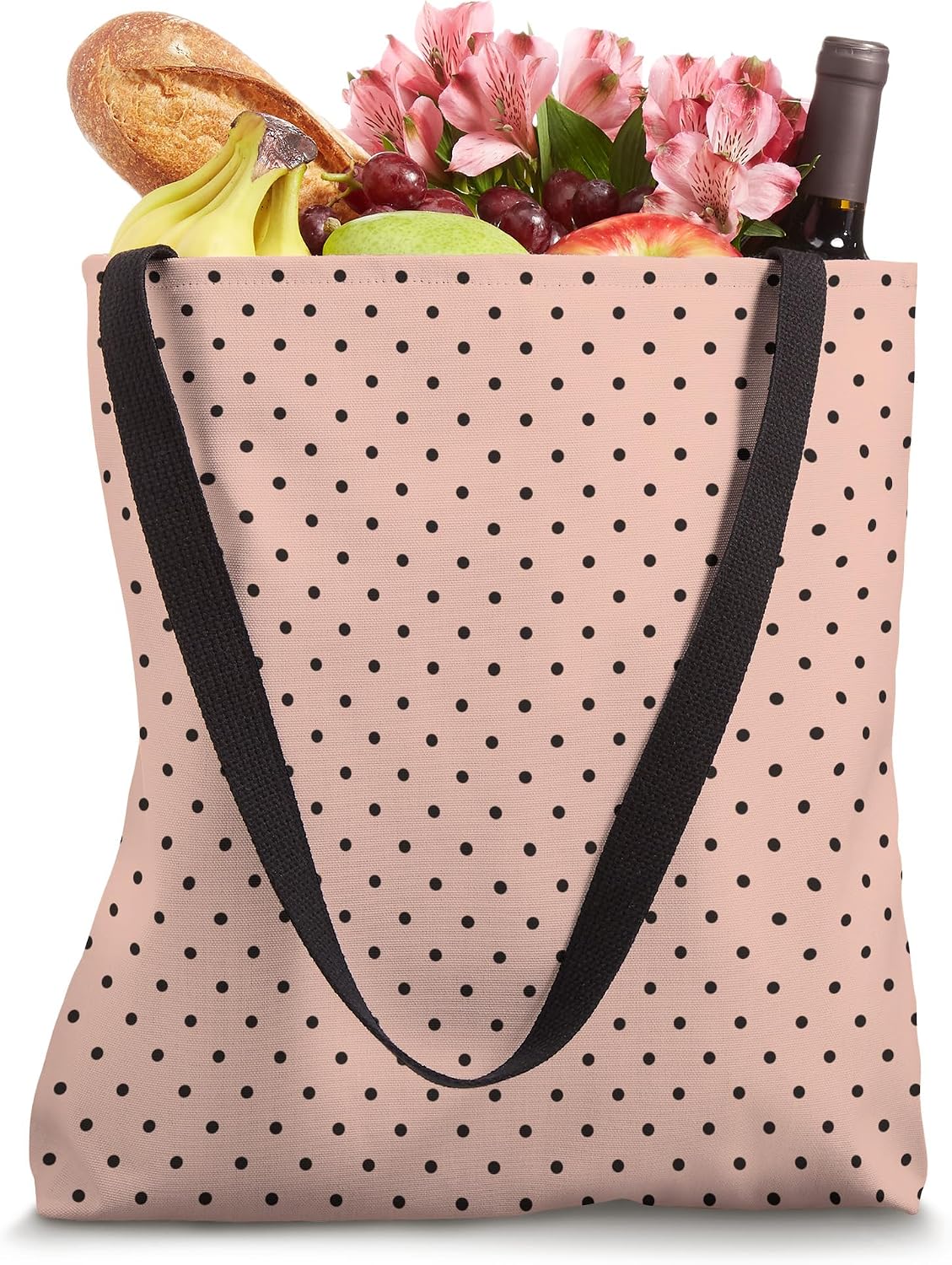 Cute Peach Pink Black Minimalist Boho Tiny Polka Dot Pattern Tote Bag