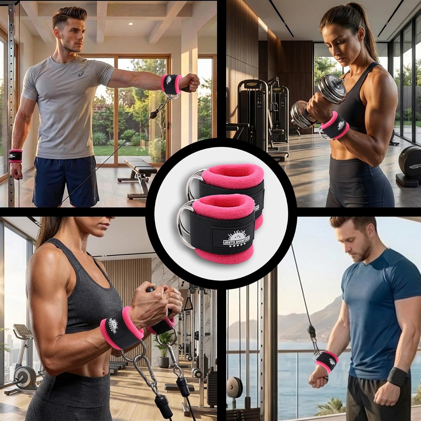 Wrist Cuffs for Cable Machines – Padded & Adjustable Straps for Lateral Raises, Tricep Pushdowns & Strength Training