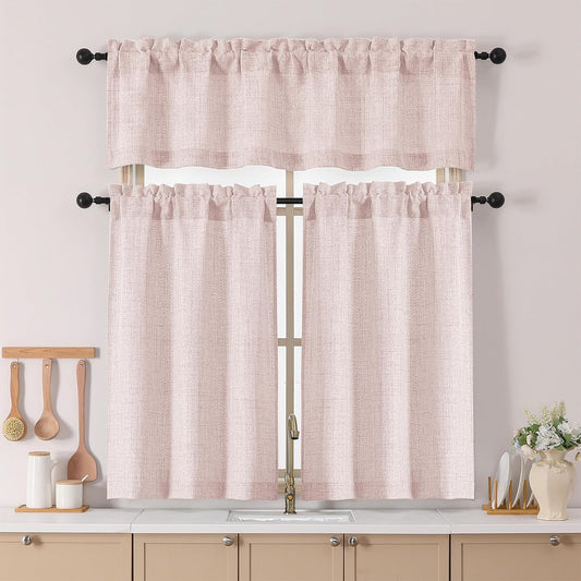 Gwine Blush Pink Valance for Windows 18 Inches Long, Light Filtering Faux Linen Textured Small Window Valance, Modern Short Kitchen Curtain for Bathroom Bedroom Living Room, 52Wx18L inch, 1 Piece