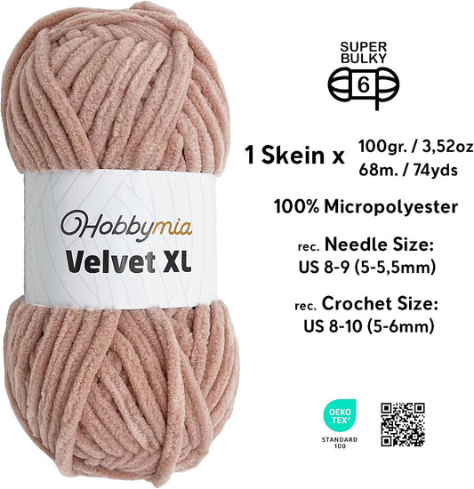 Velvet XL Chenille Yarn - Thick Super Bulky Yarn for Crocheting - Soft Fluffy Plush Yarn for Crochet - 100g / 74yds - Ideal for Baby Blankets & Amigurumi (Deep Peach, 1 Skein)
