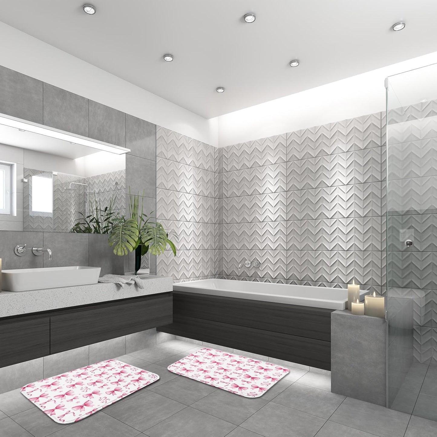 ArtSocket Bow Pink Coquette Bathroom Set with Shower Curtain and Bath Rugs and Accessories, Star Preppy Non-Slip Shower Curtain Set, Bathroom Decor 3 Pcs, 72" L x 72" W