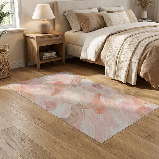 5'x7' Washable Abstract Abstract Area Rug, Blush Pink Non-Shedding Pet Friendly Carpet for Small Living Room, Playroom, Bedroom, Easy Care Kids Safe Mat | Ref:2109806