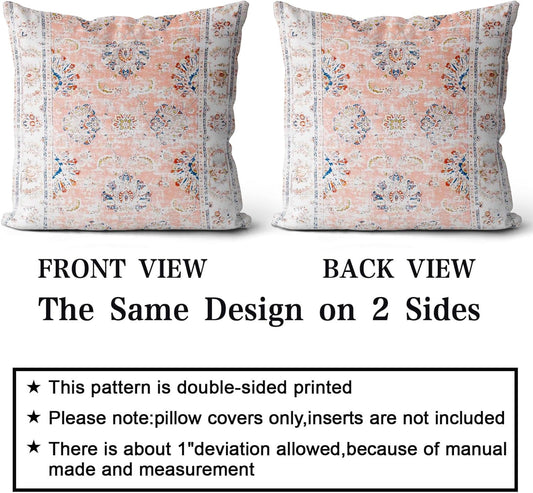 Snycler Boho Throw Pillow Covers 18x18 inch Set of 2 Boho Rug Carpet Double Sided Pattern Short Plush Cotton Soft Pillow Case Cushion Cover Pillowcase for Couch Sofa Bed Decorative (Pink)