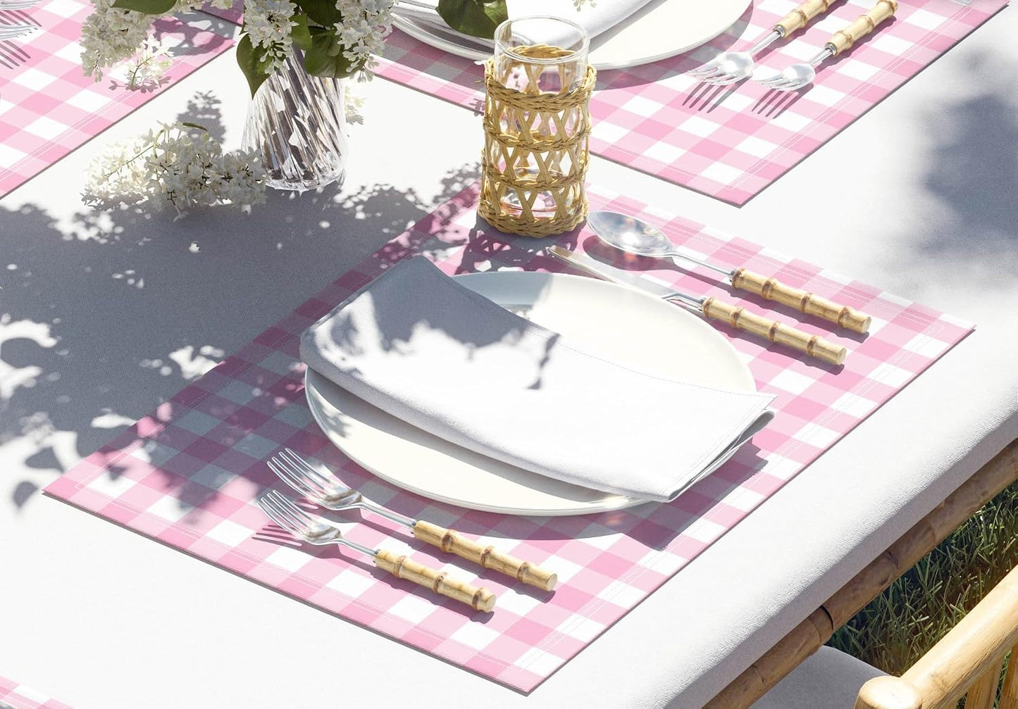 Baby Pink Gingham Paper Placemats - Set of 24 Disposable Placemats 12" x 18" - Perfect for Weddings, Parties, Backyard BBQ's, Bridal/Baby Shower - Printed on Quality Thick Paper - Made in the USA