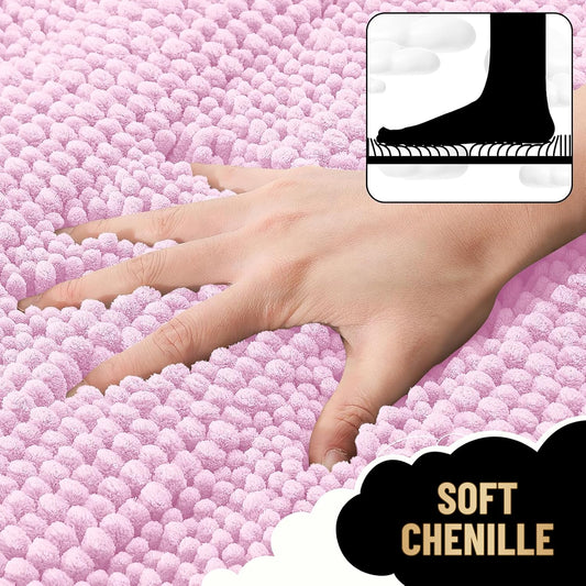 OLANLY Thick Small Bathroom Rugs 24x16, Extra Soft Absorbent Chenille Striped Bath Rugs, Rubber Backing, Machine Wash, Bath Mats for Bathroom Floor, Tub and Shower, Home Decor Accessories, Pink