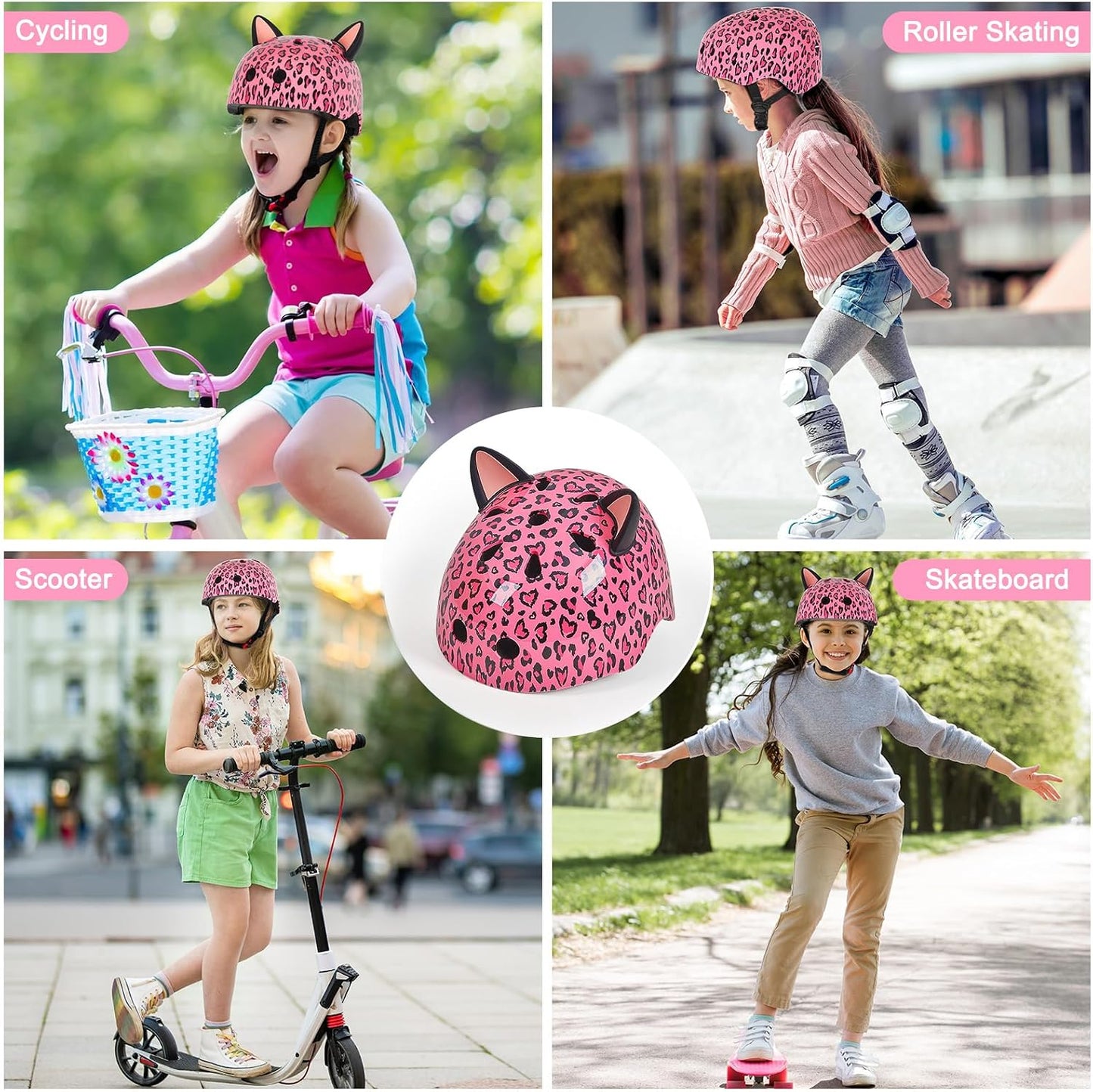 Kids Bike Helmet for Girls 3-5/5-8/8-14, Adjustable Helmet with DIY Cat Ears, Cute Toddler Youth Helmets for Skateboard Scooter Cycling Roller Skating
