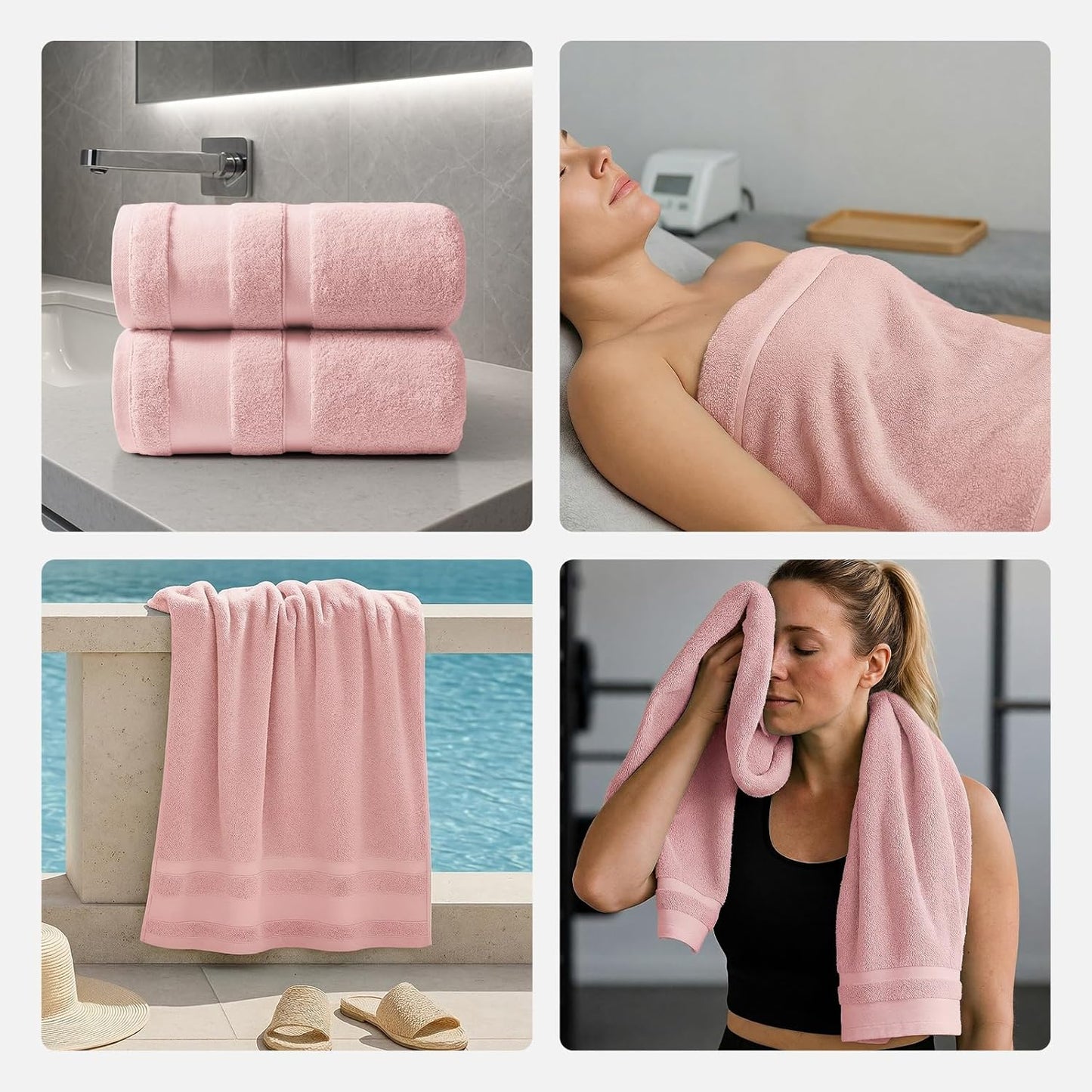 REDKISS 100% Cotton Bath Towels Set of 2, Extra Large Bath Sheets 35 X 70 Inches, Super Soft, Highly Absorbent & Quick Dry Shower Towels for Bathroom, Gym, Spa, Pool & Hotel, Pink