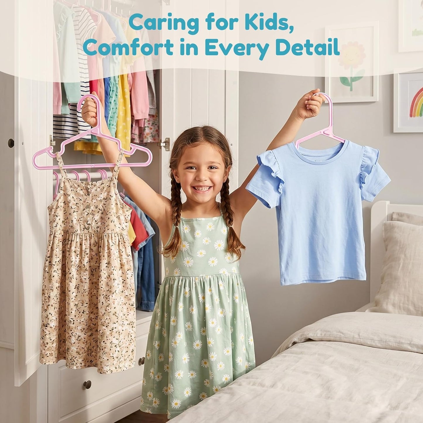 Vtopmart 60 Pack Kids Hangers, 11 inches Baby Clothes Hangers for Closet, StackFit Interlocking Toddler Hanger for Pants, Dress, Skirt, Space-Saving Children Hangers with Non-Slip Shoulder Grooves