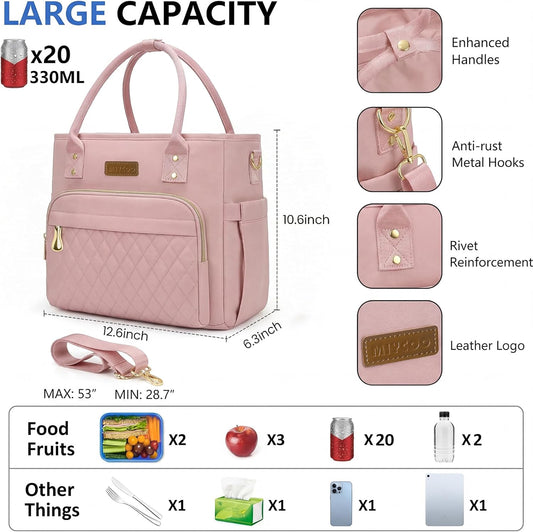 MIYCOO Lunch Bag Lunch Box Women - Leakproof Insulated Lunch Cooler Bag for Women - Large Lunch Tote Bags Adults, Pink