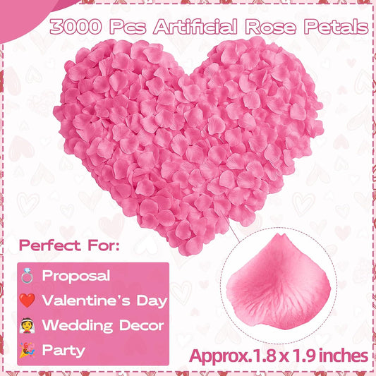 3000 Pcs Rose Petals Artificial Flowers Silk Petals Table Scatters for Romantic Special Night Decorations, Weddings, Valentine's Day, Proposals, Anniversaries, Bridal Showers Party Decor