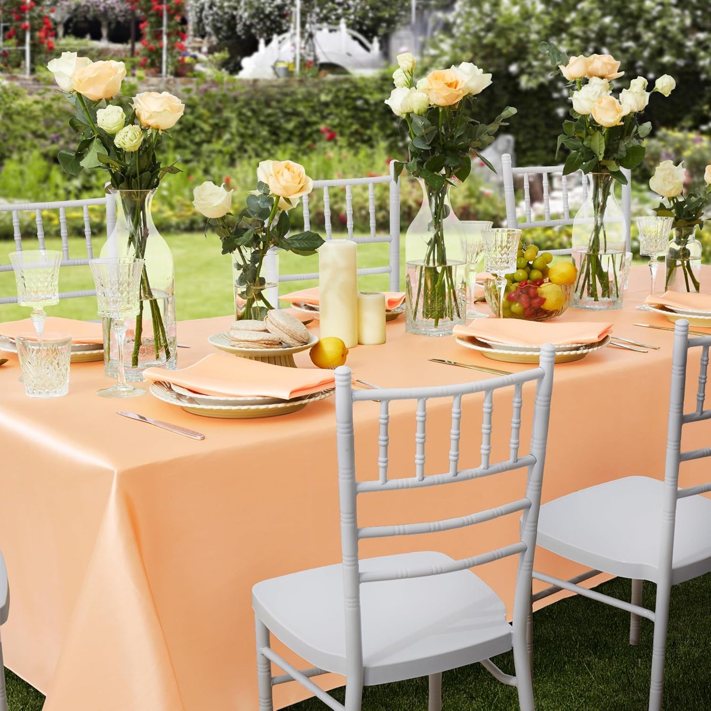1 Pack Square Satin Table Cover Silkly Soft Table Cloth, Satin Dining Table Cloths for Wedding Banquet Table Decoration, Dining Room, Indoor and Outdoor Use, 52 x 52 Inches, Peach