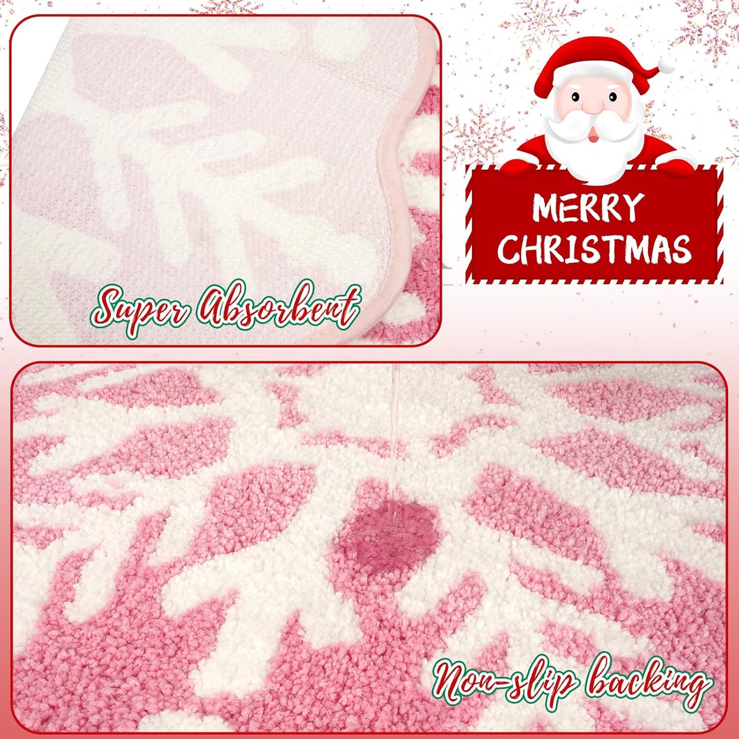 Christmas Bath Rugs for Bathroom - Pink Snowflake Shape Bathroom Rug,Soft and Absorbent Bath Mats,Non-Slip Rug for Shower Bath and Bedroom,Christmas Decoration Gifts(26in x 26in)