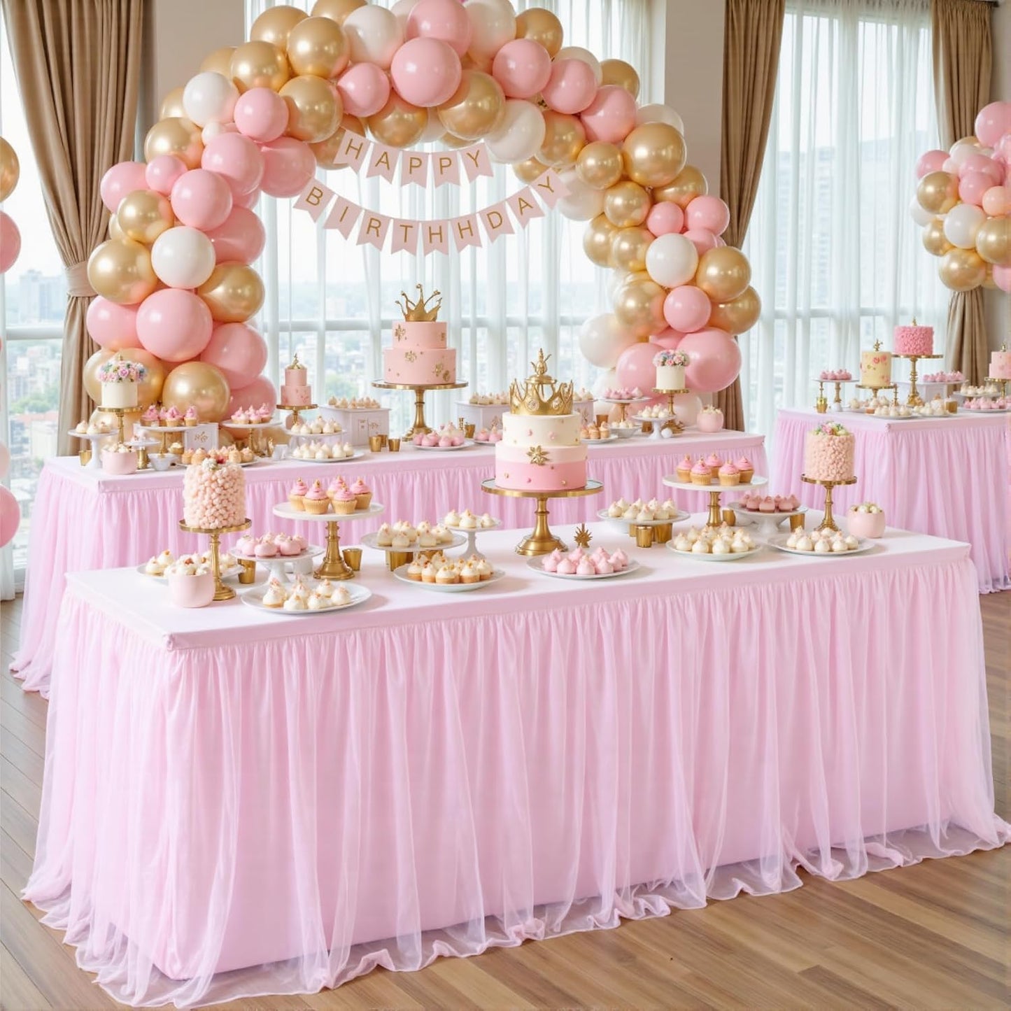 Pink Tablecloths for 6 Foot Rectangle Tables Tulle Tablecloth Fitted Pink Table Cloth Rectangle 6ft Stretch Spandex Table Covers for Baby Shower Girls Birthday Party Wedding Banquet Desk Tables Skirt