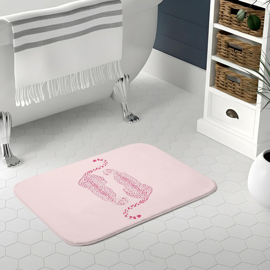 Pink Leopard Cheetah Bath Mat for Bathroom Decor - Light Pink Y2k Preppy Leopard Cheetah Print Bathroom Rug, Non Slip, 16x24 Inch