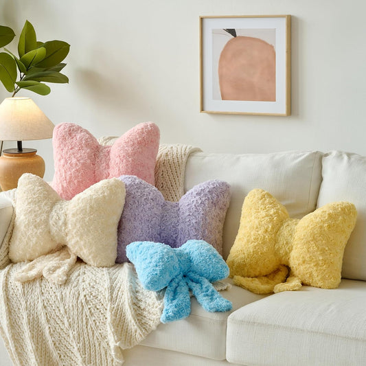 Bow Pillow, Decorative Bow Pillows with Soft Plush for Couch Bed, Bow Shaped Throw Pillow Room Decor for Bedroom, Bow Decorative Pillow for Living Room (Pink, Small-12 Inches)