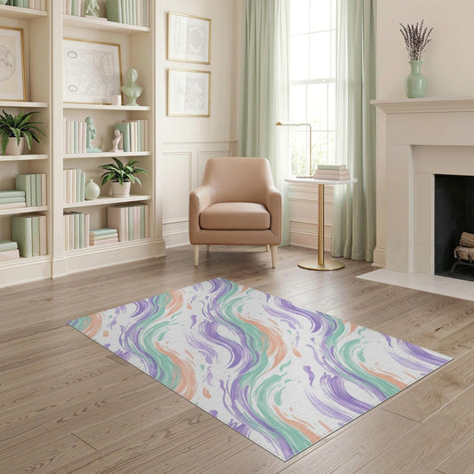 4'x6' Washable Modern Swirl Area Rug, Peach Flatwoven Floor Mat Non-Slip Chair-Friendly Carpet for Home Office, Gaming Room, Under Desk | Ref:2121374