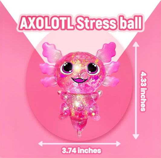 Squishy Axolotl Sugar Stress Balls Squeeze Toy for Kids, Slow Rise Squishy Axolotl Sensory Fidget Toys, Glitter Axolotl Sugar Squeeze Stress Ball Easter Basket Stuffers (Pink)