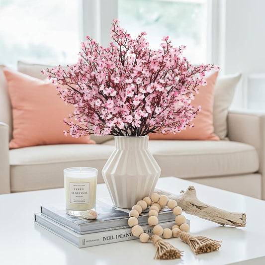 Babys Breath Artificial Flowers, 8 Bundles Cherry Blossom Pink Real Touch Fake Silk Flowers Bulk for Vase Home Office Wedding Spring Indoor Outdoor Centerpiece Table Mother's Day Decorations