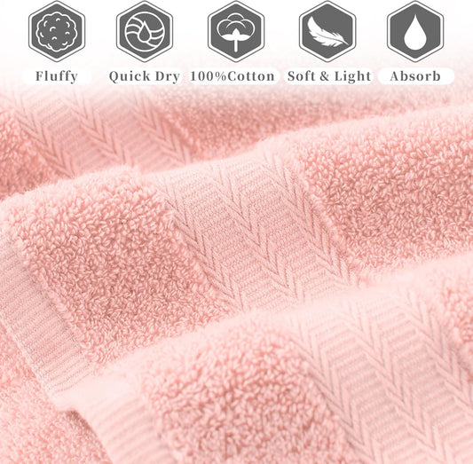 VOOVA & MOVAS Light Pink 100% Cotton Hand Towels Set of 2 with Hanging Loop (13"x29") - Lightweight, Quick Dry & Soft, Hotel Spa Quality Face Towel Set, Essential for Bathroom, Dorm, Travel & Gift