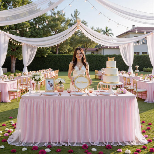 familus Pink Table Cloths 6 Foot Rectangle 2 Pack Stretch Ruffle Tulle Tablecloth Spandex Fitted Table Cover for 6 Foot Tulle Table Skirts for Party Wedding Table Cloths, Banquets