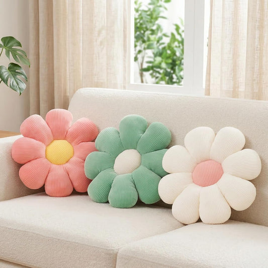 2 Pcs Flower Pillow Decorative Throw Pillows for Bed Couch Sofa Chair, 15.35" Cute Aesthetic Daisy Shaped Throw Pillows Floor Cushions for Bedroom Room Dorm Classroom (White, Orange Pink, 15.35 Inch)
