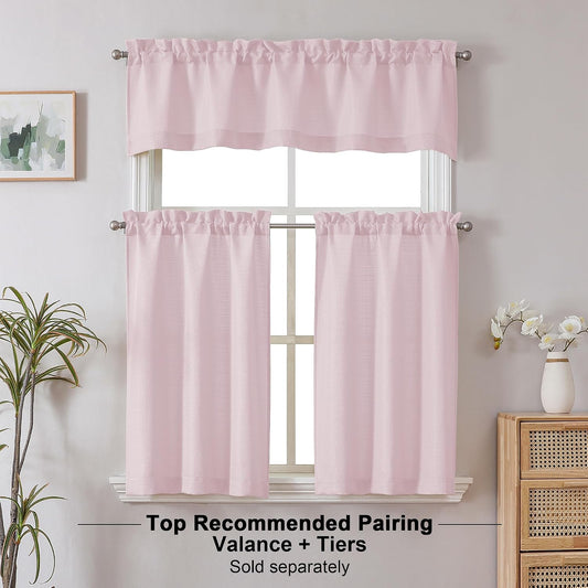 Chyhomenyc Blush Pink Valance for Windows, Light Filtering Faux Linen Textured Small Window Kitchen Curtain, Rod Pocket Short Valance for Bathroom Laundry Basement, 60Wx14L inch, 1 Piece