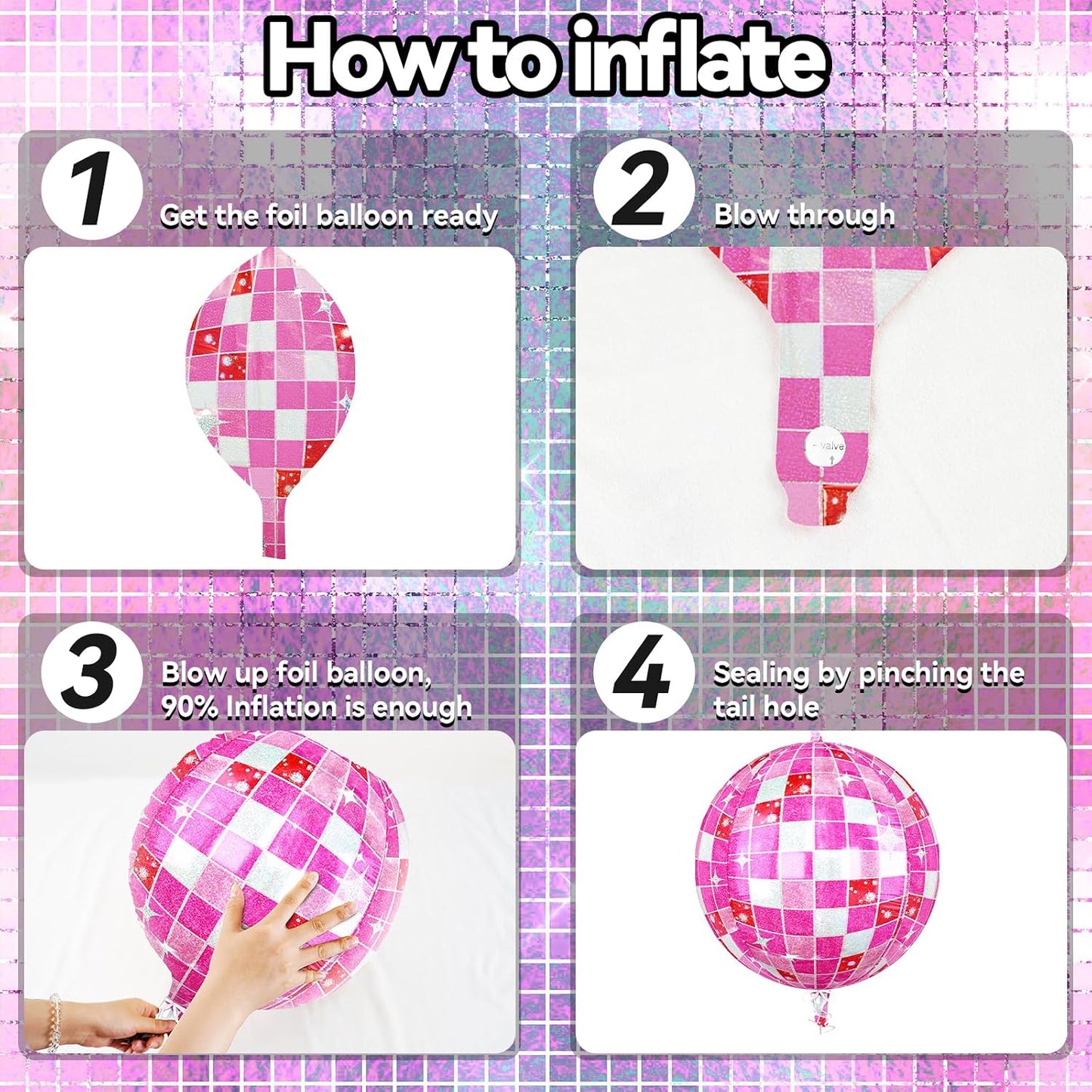 6pcs 22 Inch Pink Disco Ball Balloons, Pink White Big Disco Balloons, 4D Large Foil Aluminum Balloon For Birthday Baby Shower 70s 80s 90s Theme Party Wedding Engagement Graduation New Year Decoration