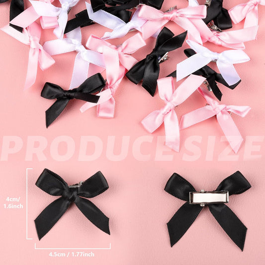 Teenitor 30pcs Hair Bow Pink Bow, Pink Black White Bows for Hair Small Hair Bows, Hair Bow Clips Cute Black White Bow Hair Accessories