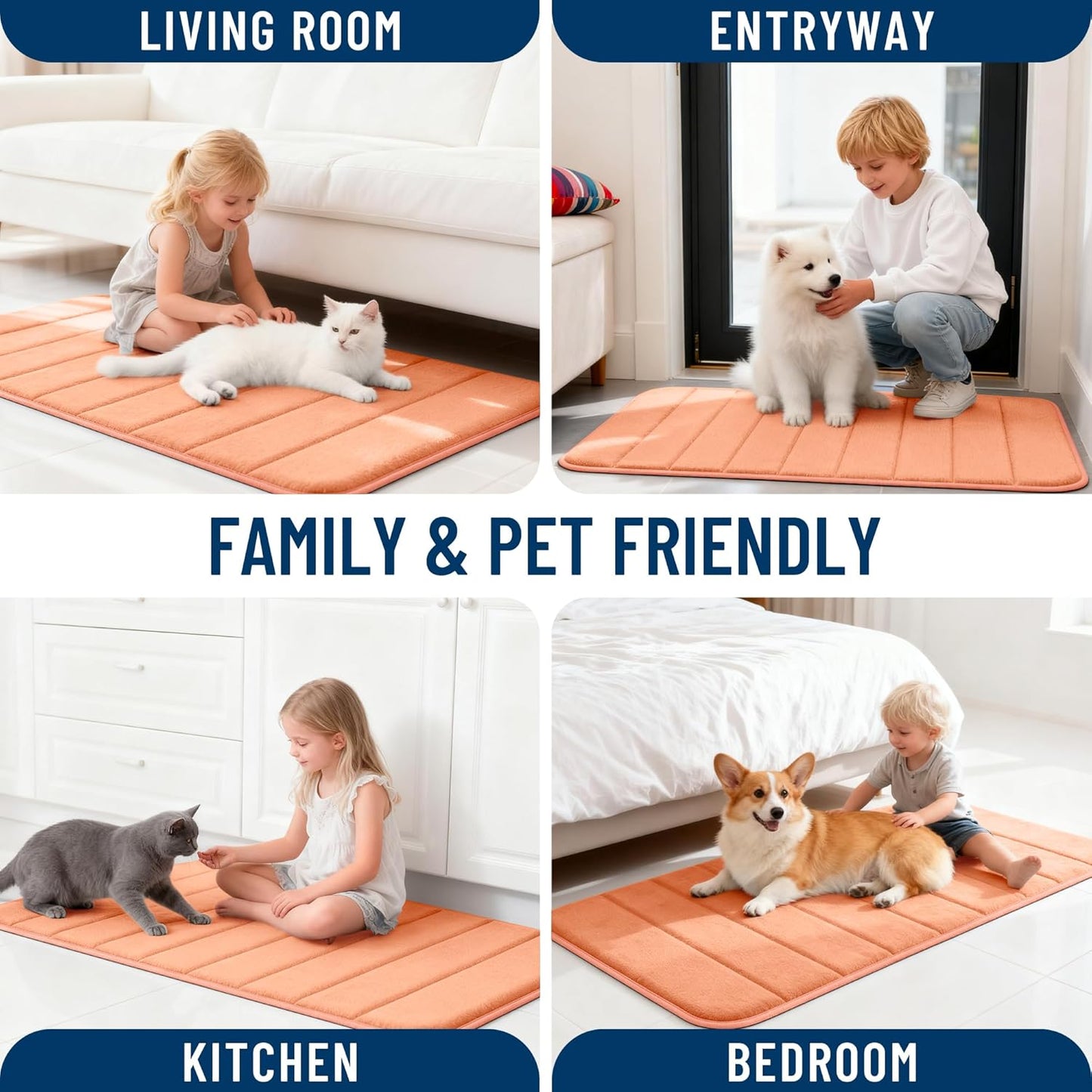 OLANLY Memory Foam Bath Mat 35x16, Super Soft Absorbent Bathroom Rugs, Quick Dry, Machine Washable Shower Floor Rugs, Bathmat Carpet, Bathroom Home Decor Accessories, Peach
