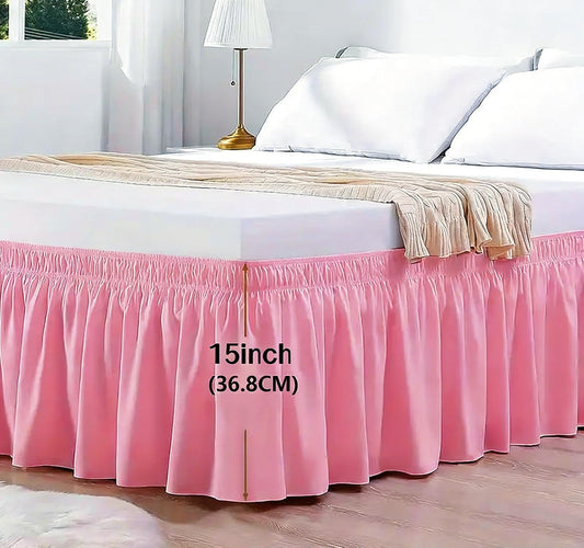 Bed Skirt, Elastic Wrap Around Dust Ruffle Bed Skirting Easy to Install, Adjustable Tailored Bedskirts Fade & Wrinkle Resistant (Pink, Queen-15 Drop)