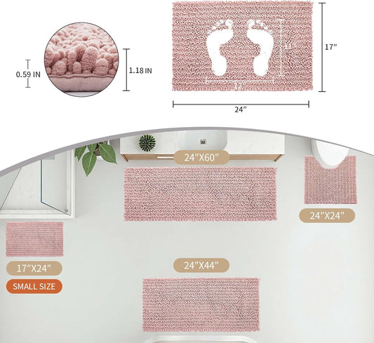 Disolla Small Bath Mat 17x24 Inch - Chenille Pink Bathroom Rug, Extra Soft Absorbent Plush Shaggy Bathmat, Non-Slip Machine Washable Floor Mat for Shower, Tub and Sink