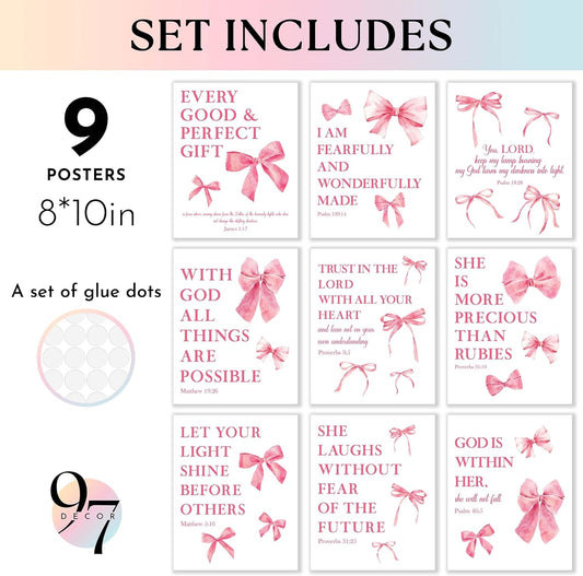 97 Decor Pink Coquette Room Decor For Teen Girls - Light Pink Wall Art For Bedroom, Trendy Bow Pictures For Bathroom Dorm Decorations, Cute Preppy Posters For Room Aesthetic (8x10 Unframed)