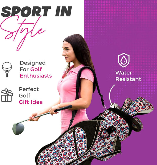Taboo Fashions Ladies Golf Bag - 14-Way Women’s Golf Cart Bag with Insulated Cooler Pocket, Rain Hood, 7 Zippered Pockets & More - Stylish Golf Accessories for Women