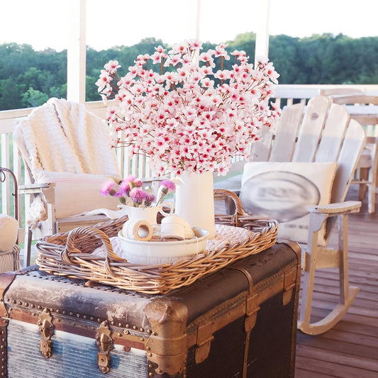 16PCS Artificial Cherry Blossom Flowers, 15.7" Fake Pink Peach Flowers Slik Faux Cherry Blossom Stems Flower Boquet for Home Vase Wedding Party Spring Decoration